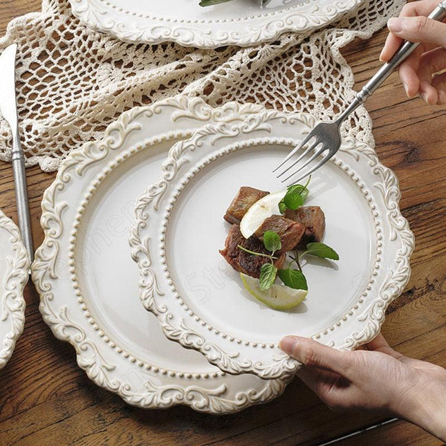Baroque Elegance Ceramic Dining Plate Set - Elevate Your Table Experience