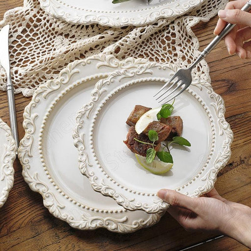Baroque Vintage Ceramic Dinner Plate Nordic Modern Kiln Change Carving Craft Dishes and Plates Sets Western Restaurant Tableware-0-Très Elite-16.5x5cm-Bowl-Très Elite