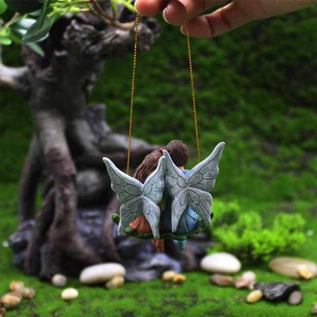 Charming Lovebirds on a Swing Figurines for Enchanting Fairy Gardens