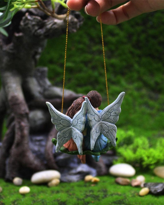 Charming Lovebirds on a Swing Figurines for Enchanting Fairy Gardens