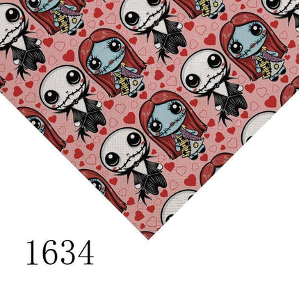Cartoon-Inspired Jack and Sally PVC Leatherette Sheet - A4 Size