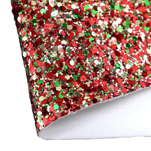 30x134cm Roll Red Green Gold Blend Mix Christmas Chunky Glitter Fabric - Très Elite