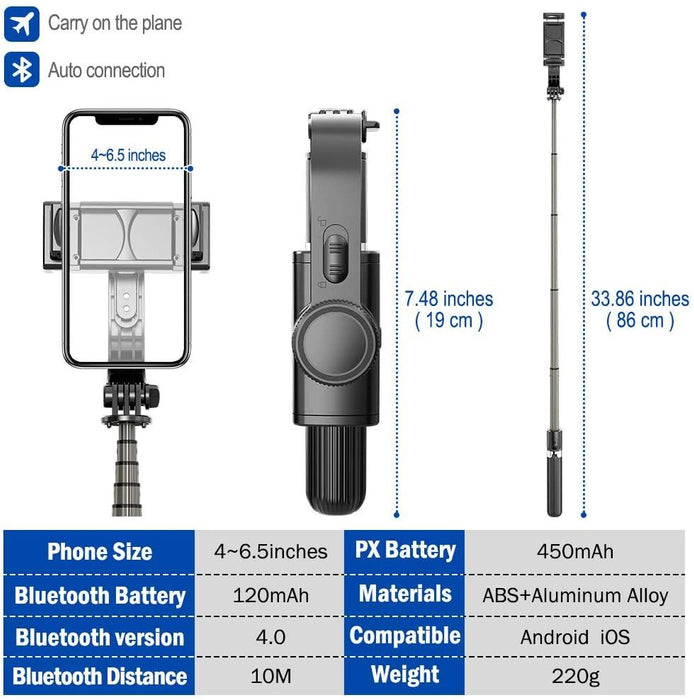 3-in-1 Bluetooth Gimbal Stabilizer Tripod for iPhone/Huawei XIAOMI