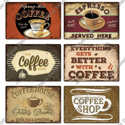 Retro Coffee Metal Sign - Chic Wall Decor for Kitchen, Cafe, or Bar