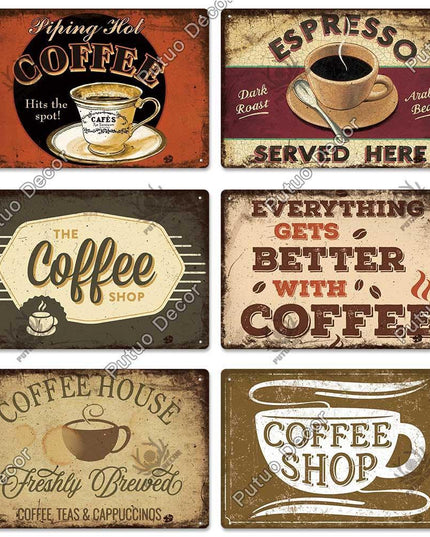 Retro Coffee Shop Metal Sign - Nostalgic Wall Art for Home Décor and Gifting