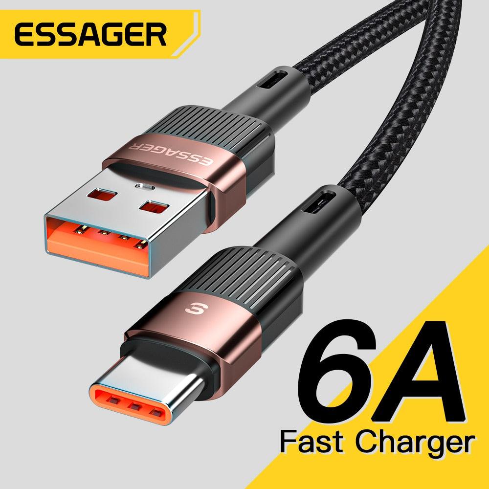 Essager 6A Type C USB Cable Fast Charging For Huawei P40 Pro P30 66W Wire USB-C Charger Data Cord For Samsung S21 ultra S20 Poco-0-Très Elite-Beige-1m-Très Elite