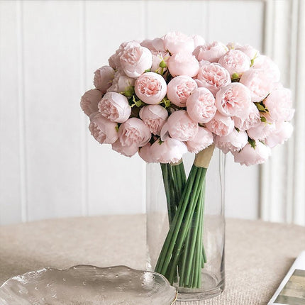 Lavish Silk Peony & Tea Rose Floral Display - 27 Realistic Blooms for Home, Garden & Event Decor
