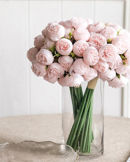 Lavish Silk Peony & Tea Rose Floral Display - 27 Realistic Blooms for Home, Garden & Event Decor