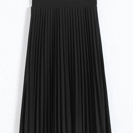 Trendy Black and Pink High-Waisted Pleated Skirt Inspired by Korean Fashion