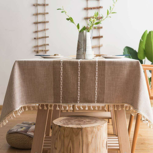 Chic Tassel-Trimmed Premium Linen Table Cover