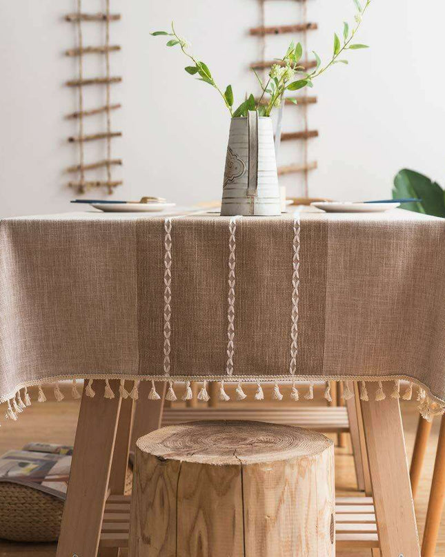 Chic Tassel-Trimmed Premium Linen Table Cover