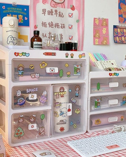 Versatile Stackable Desk Organizer with Drawer and Makeup Brush Holder for a Tidy Workspace