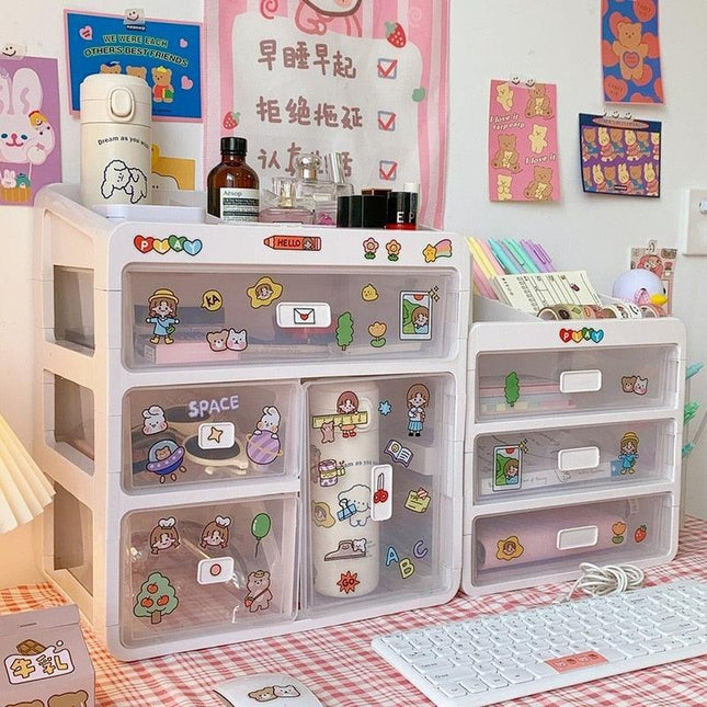 Versatile Stackable Desk Organizer with Drawer and Makeup Brush Holder for a Tidy Workspace