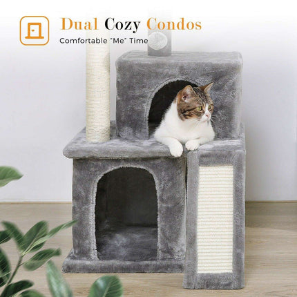 Lavish Feline Sanctuary: Elegant Cat Tower with Plush Cushions and Playful Features