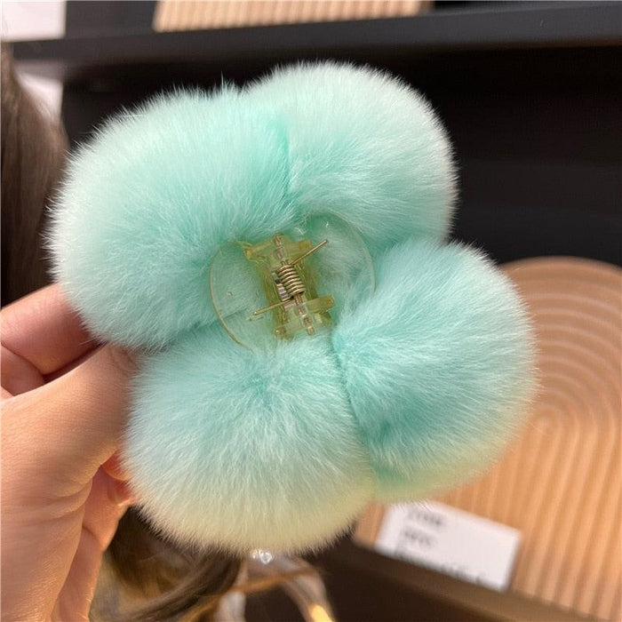 Luxe Rabbit Fur Shark Clip - Chic Hair Claw Accessory