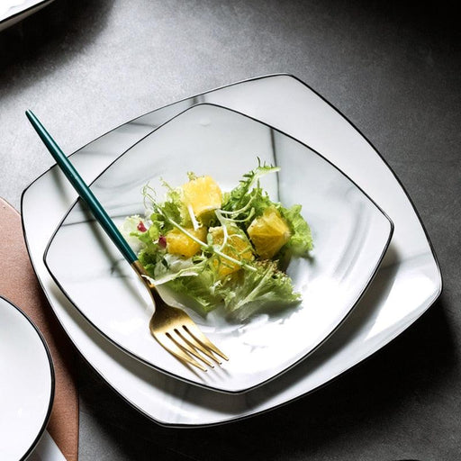30 PCS Black Border Ceramic Plate Creative Marble Dinner Plates Nordic Round Dessert Dishes Household Tableware Platos De Cena-0-Très Elite-Très Elite