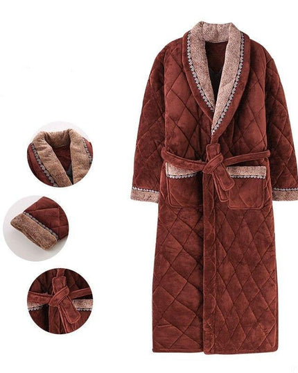 Plush Comfort Plus Size Men's Cotton Flannel Bathrobe for Winter Relaxation