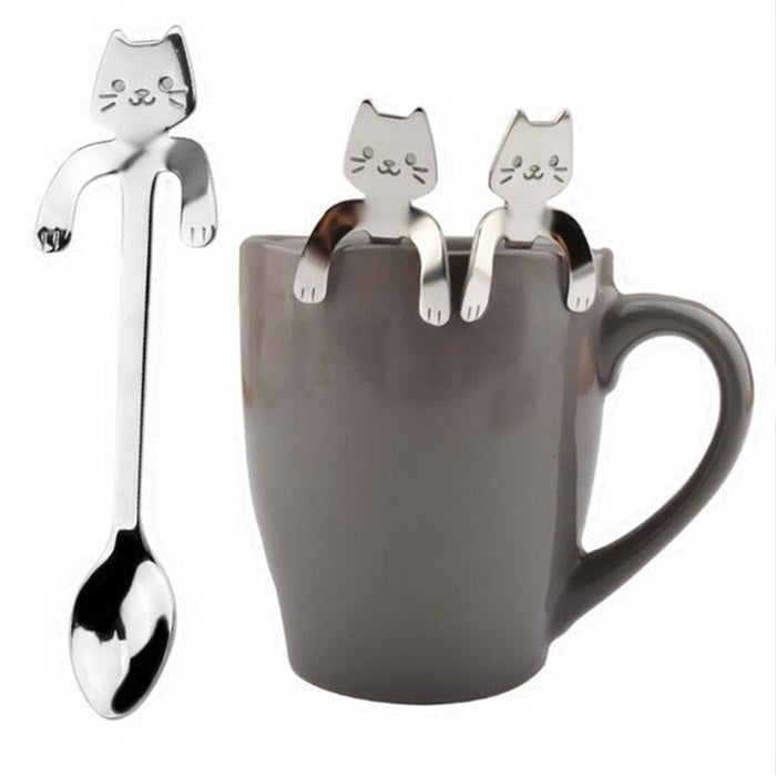Whimsical Cat-Shaped Stainless Steel Coffee Spoon Set