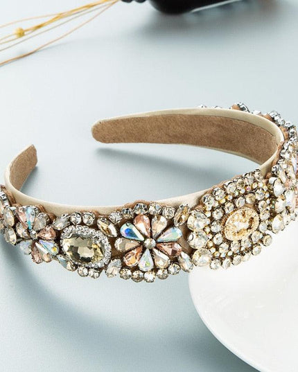 Opulent Botanica Baroque Crystal-Embellished Headband with Floral Glass Accents