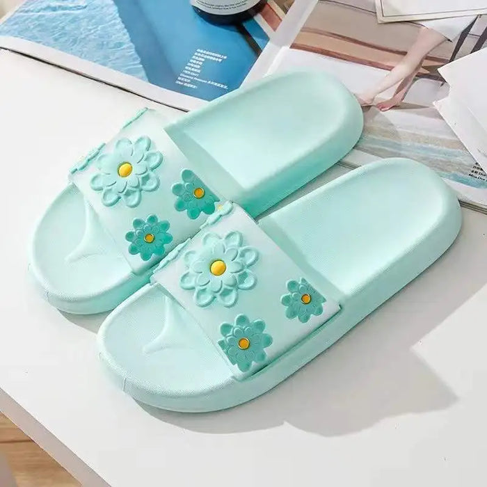 Women's Summer Casual Slippers with Soft Bottom Non Slip Wear Resistant Fashionable Beach Shoes with Flowers Design for Home Use