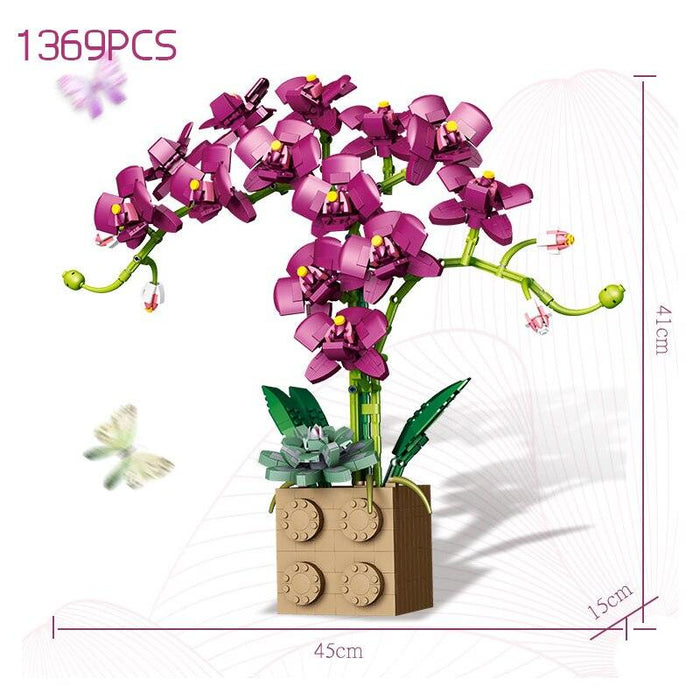 Blue Phalaenopsis Potted Plants DIY Building Kit for Elegant Home Decor