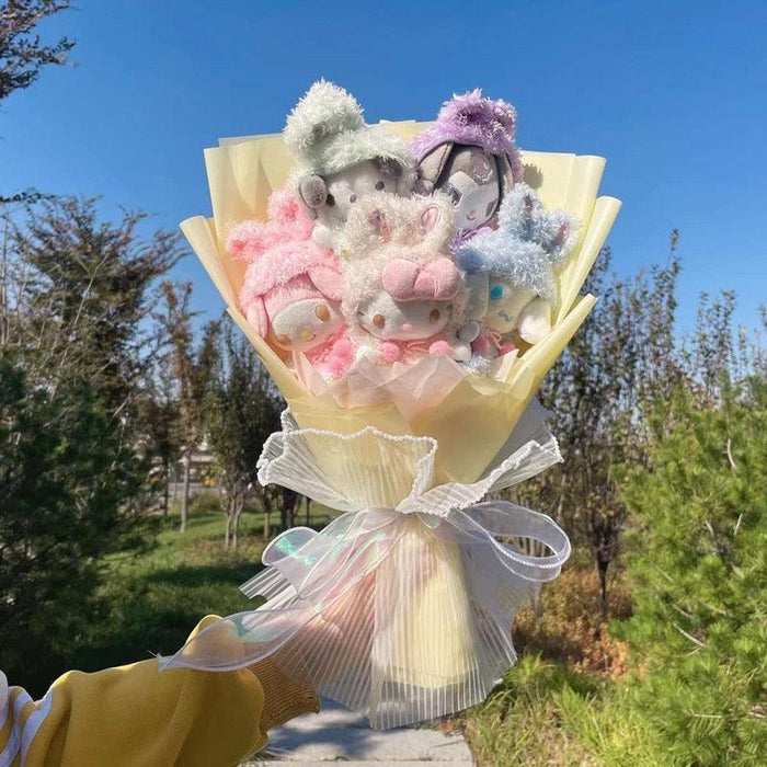 Sanrio Character Plush Doll Bouquet - Cute My Melody, Kuromi, Cinnamoroll & Kt Cat Gift Set