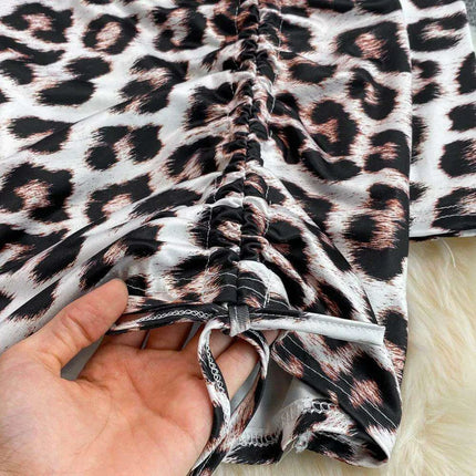 Sophisticated Ruched Leopard Print Bodycon Mini Dress with Elegant Stand Collar - Foamlina Luxe Collection