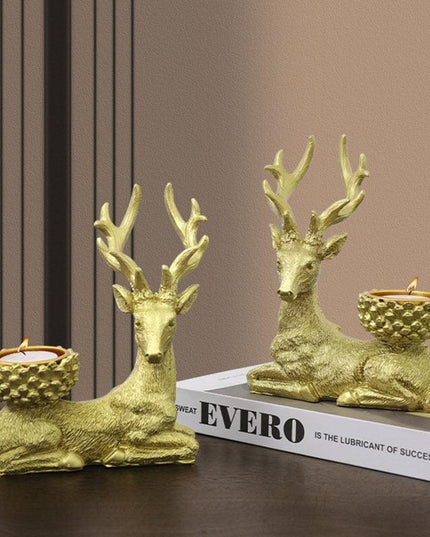 Elegant Elk Resin Candle Holders: Chic Deer Candlestick Set for Sophisticated Home Decor