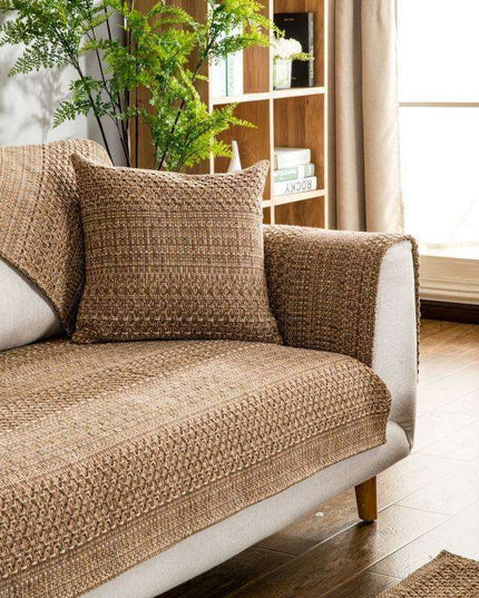 Stylish 3D Cotton Sofa Slipcover Set with Matching Pillowcase and Armrest Towel