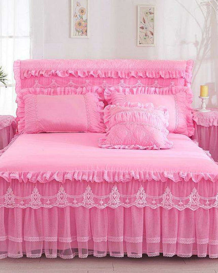 Luxe Lace Princess Bedding Set - Enchanting King/Queen Size for Girls