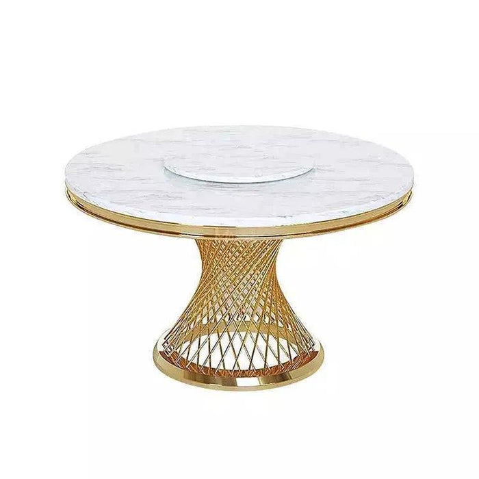 Luxurious Marble Dining Ensemble with Stainless Steel Base - Sophisticated Dining Set for Stylish Spaces