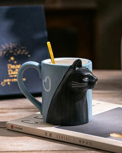 Romantic Cat-Themed Couple's Ceramic Coffee Mugs - Set of 2