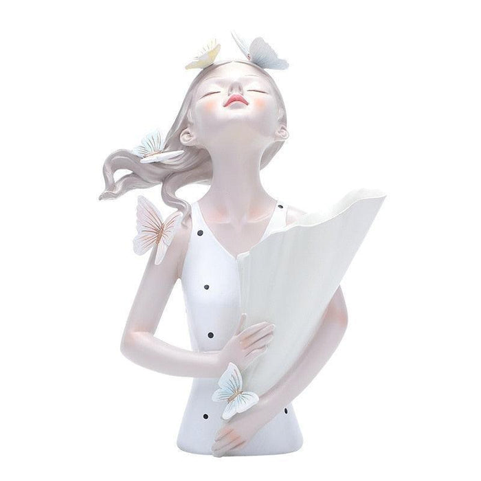 Chic Butterfly Girl Resin Floral Vase - Sophisticated Home Decor Accent