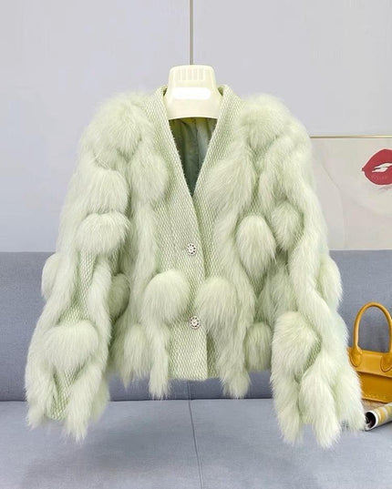 Winter Luxury: White Fox Fur Knit Cardigan