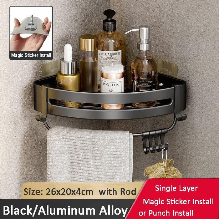 Aluminum Alloy No-Drill Bathroom Organizer with Sleek Corner Design
