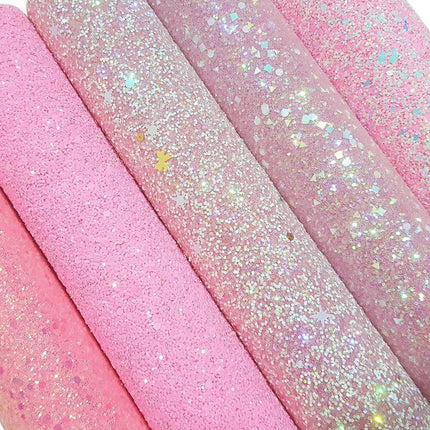 Glamorous Rose Pink Glitter Faux Leather Fabric Roll for Creative Projects