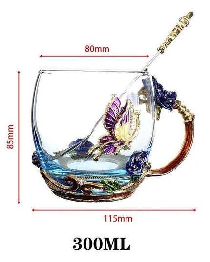 Elegant Blue Rose Enamel Crystal Tea Mug - Perfect for Special Celebrations