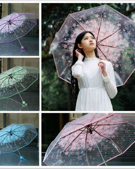 Chic Cherry Blossom UV-Proof Sunshade with Extended Grip Handle