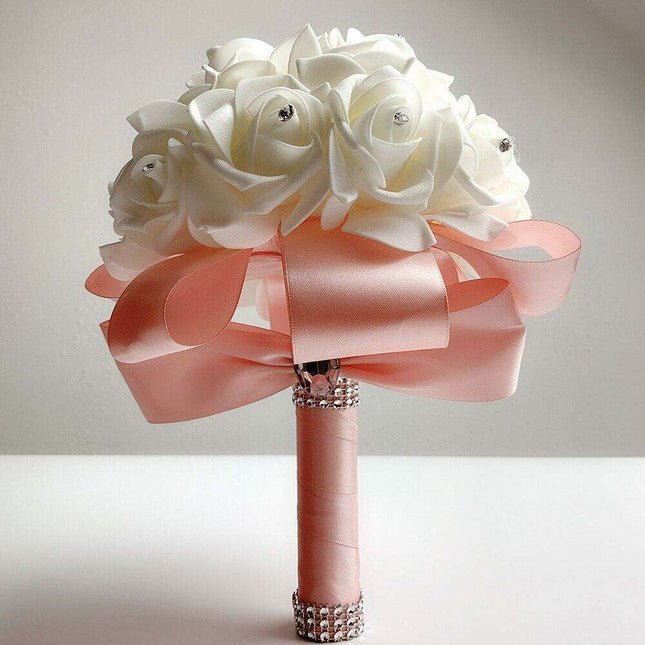 Glamorous Rhinestone-Embellished Silk Rose Wedding Bouquet