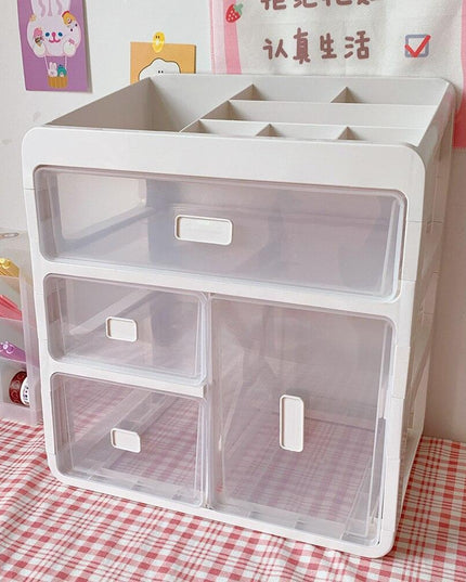 Versatile Stackable Desk Organizer with Drawer and Makeup Brush Holder for a Tidy Workspace