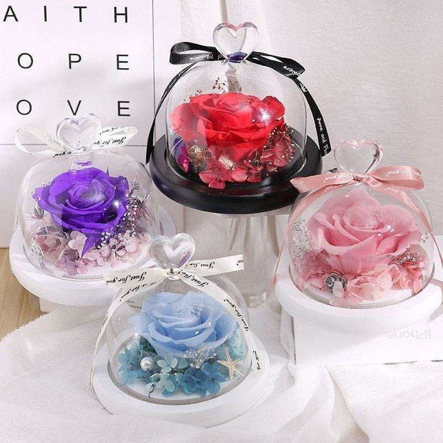Timeless Romance: Preserved Real Rose in Illuminated Glass Dome