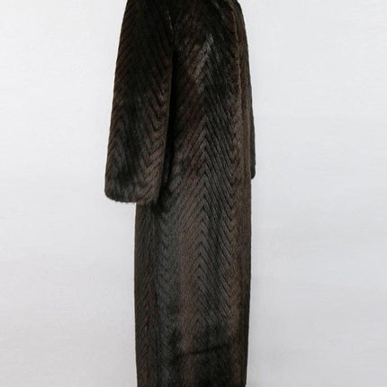 Elegant Striped Faux Mink Fur Winter Coat