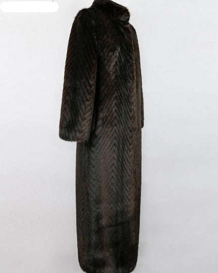 Elegant Striped Faux Mink Fur Winter Coat