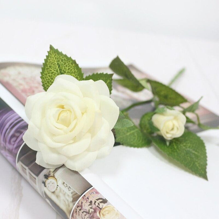 Elegant Touch: Handcrafted Realistic Artificial Latex Rose Branch by JAROWN