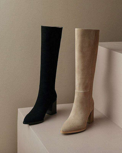 Sleek Sophistication: Women’s Premium Leather Knee-High Heeled Boots for Effortless Style