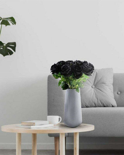 Chic Black Rose Tulip Latex Floral Arrangement - Set of 15 Handcrafted Elegance