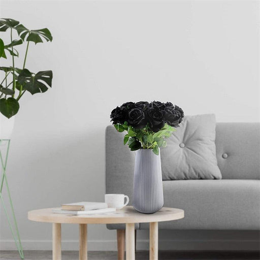 15 Piece Set of Real Touch Artificial Black Rose Tulip Latex Flowers with Gorgeous Flower Stamens
