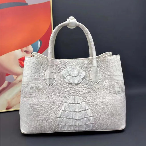Exotic Crocodile Print Women's Tote Bag with Genuine Alligator Leather
