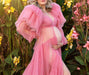 Pink Maternity Robes for Photoshoot Dress Ruffles Tiered Skirts Bathrobe Puffy Fluffy Tulle Long Women Gown Sleepwear Nightwear