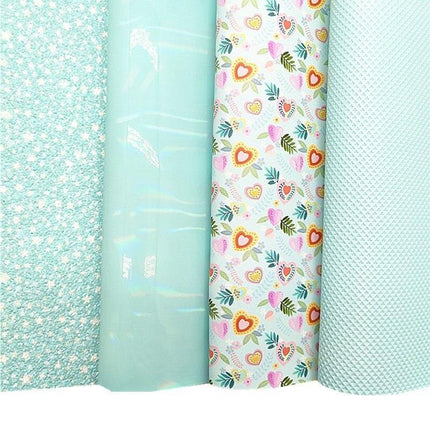 Iridescent Faux Leather Crafting Sheet with Sparkling Stars and Hearts Design - 21x29CM